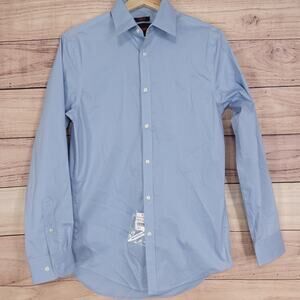 Egara Dress Shirt Mens 15 32/33 Blue Solid Extra Slim Fit Stretch Long Sleeve